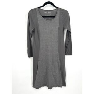STEWART + BROWN Gray Striped Organic Cotton Lightweight Long Sleeve Dress Small